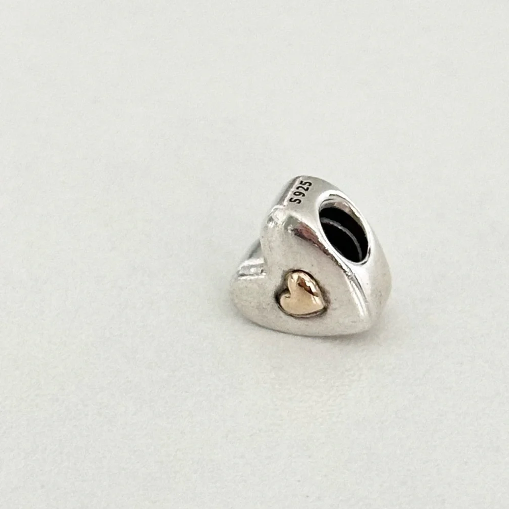 Pandora 925 & 14K Gold Happy Anniversary Puffy Heart Rare Retired Bead Charm